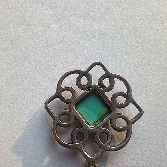 Tiny Vintage Faux Silver and Faux Turquoise Pendant - Picture 3 of 3